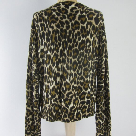 J Crew Womens L Brown Beige Cheetah Animal Print Merino Wool Cardigan Sweater - Picture 4 of 9